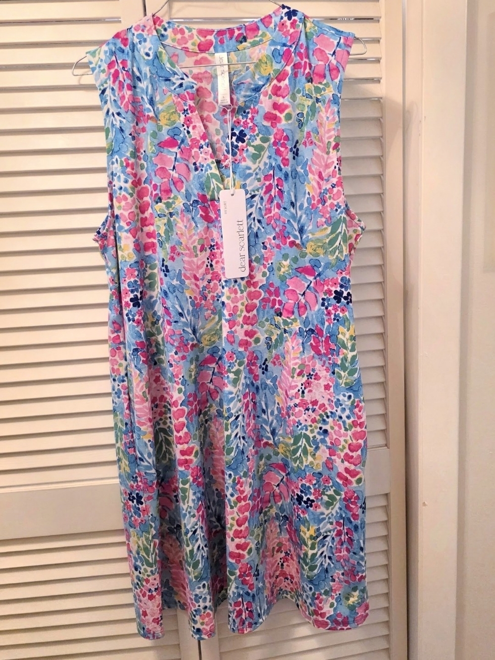 Dear Scarlett Sleeveless Floral A-Line Dress in Pink & Blue L